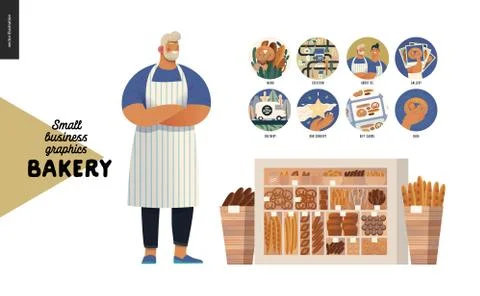 Bakery - small business graphics - baker, icons, showcase Stock Illustration