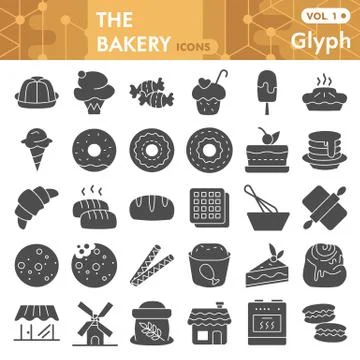 Bakery solid icon set, pastry symbols collection or sketches. Dessert signs for Stockillustratie