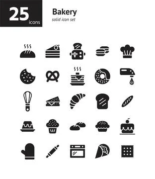 Bakery solid icon set. Vector and Illustration. Stock Illustration