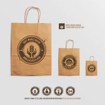 Bakery stamp style label presentation on paper bags Stock Illustration