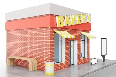 Bakery Store with copy space board isolated on white background. Modern shop Stock Illustration