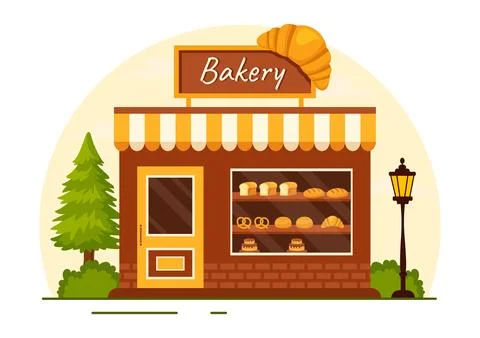 Bakery Store Vector Illustration with Various Types of Bread Products for S.. Stock Illustration