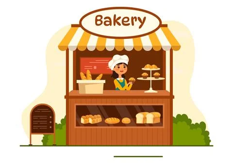Bakery Store Vector Illustration with Various Types of Bread Products for S.. Stock Illustration