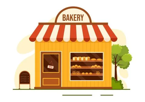 Bakery Store Vector Illustration with Various Types of Bread Products for S.. Stock Illustration