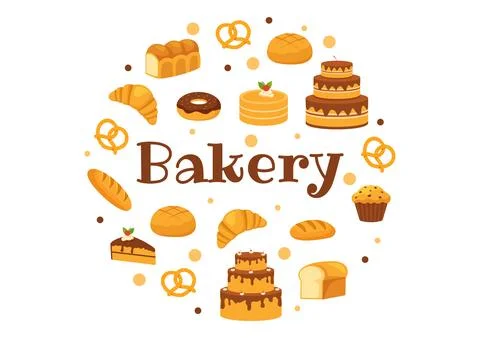 Bakery Store Vector Illustration with Various Types of Bread Products for S.. Stock Illustration