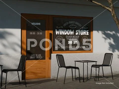 Bakery Storefront Scene with Editable Window Sign Mockup PSDテンプレート