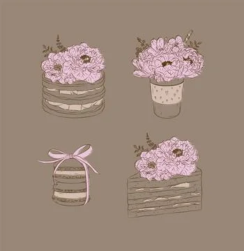 Bakery sweet illustrations brown Stock Illustration