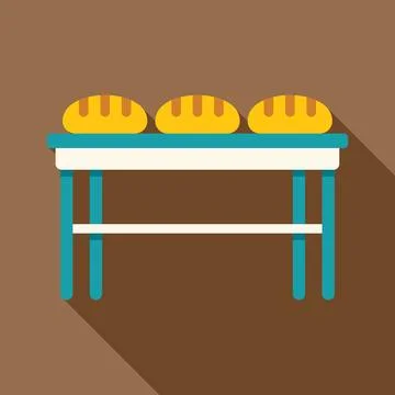 Bakery table displaying freshly baked bread loaves in a row Stock Illustration