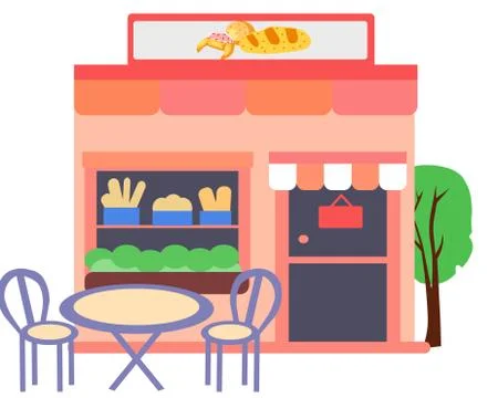 Bakery with a table on the duck, vector graphics Stock Illustration
