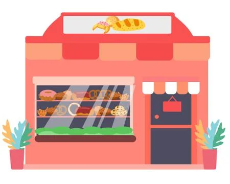 Bakery with a table on the duck, vector graphics Stock Illustration