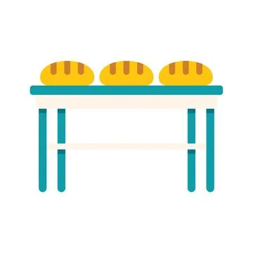 Bakery table holding freshly baked loaves of bread Stock Illustration