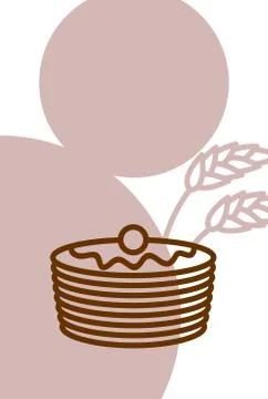 Bakery template design blank, poster. Pancakes and wheat ears Ilustração Stock