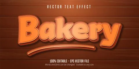 Bakery text, pastry style editable font effect on wooden background Stock Illustration