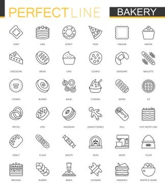 Bakery thin line web icons set. Pastry outline stroke icons design. Stock Illustration