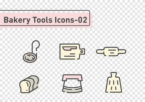 Bakery tool flat line icon set isolated on transparency background ep02 Stock Illustration