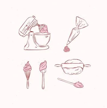Bakery tools in graphic style beige Stock Illustration