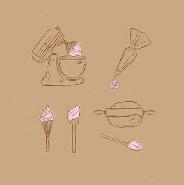 Bakery tools in graphic style brown Stock Illustration