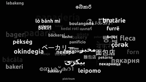 Bakery Translated in 60 Worldwide Languages Endless Looping 3d Zooming Wordcl Video stock 145211786