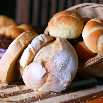 Bakery with various types of freshly baked bread. Buns, baguette, bagel, swee Stock Photos