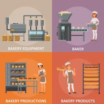 Bakery vector flat style design poster banner set Stock Illustration