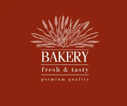 Bakery vintage bread or beer logo with wheat Stock Illustration