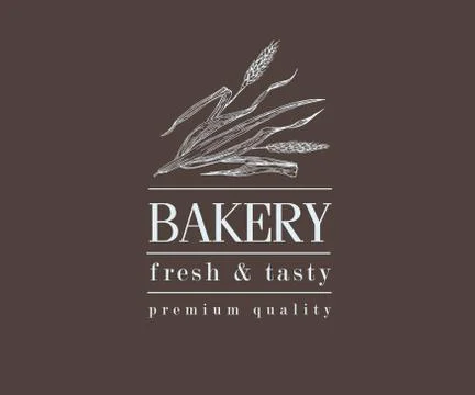 Bakery vintage bread or beer logo with wheat Stock Illustration