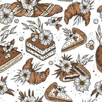 Bakery vintage seamless pattern retro cooking food Stock Illustration