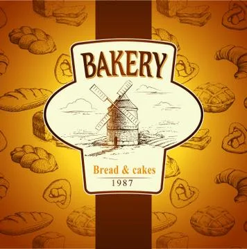 Bakery windmill.  seamless background pattern. Stock Illustration