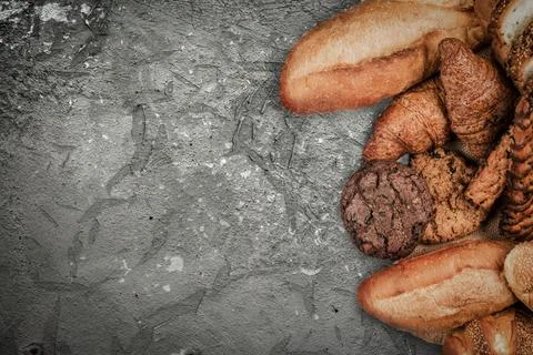 Bakery on wood white background different types of bread Stock Photos