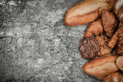 Bakery on wood white background different types of bread Stock Photos