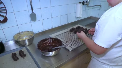 Bakery Worker Preparing Chocolate Confectionery by Hand Stock-Footage 345044710
