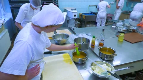Bakery Worker Preparing Pastry in Professional Kitchen Video stock 345047403