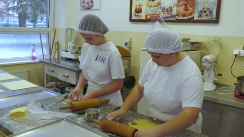 Bakery Workers Preparing Pastry Dough by Hand Stock-Footage 344876340