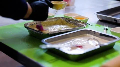 Bakery Working Process. Making Sweet Cake 写真素材