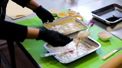 Bakery Working Process. Making Sweet Cake 写真素材