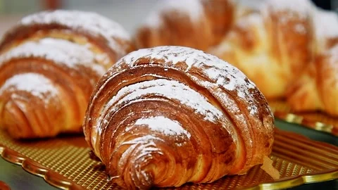 Bakery's assortment is displayed on the showcase Stock Footage 205062779