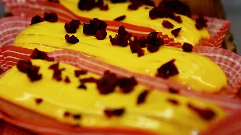 Bakery's assortment is displayed on the showcase Stock-Footage 205555022