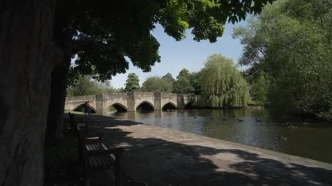 Bakewell Bridge and River Wye, Bakewell, England, United Kingdom Stock Footage 280276099