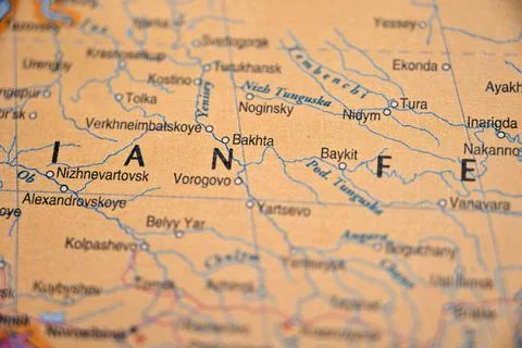Bakhta on World Map  Soft Blur Travel Photography Highlighting Remote Village Stock Photos
