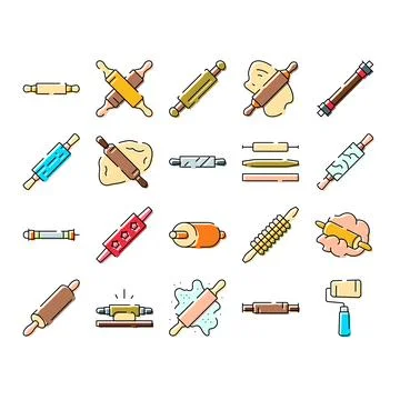 Baking and cooking rolling pins collection icon set Stock Illustration