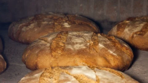 Baking and leavening of homemade bread in a wood fired oven Stock Footage 87797615