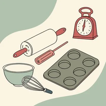 Baking and Pastry Making Kitchen Tools Vector Icon Set Stock Illustration