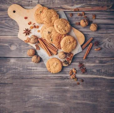 Baking background. Baking ingredients: flour, eggs, sugar, butter, milk and.. Stock Photos