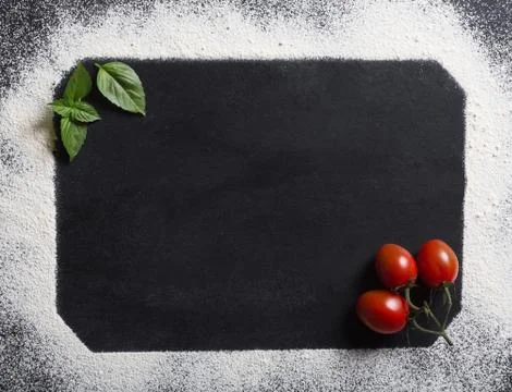 Baking background with copy space on black surface for your text. Top view. T 写真素材