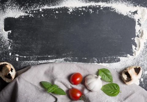 Baking background with copy space on black surface for your text. Top view, h 写真素材