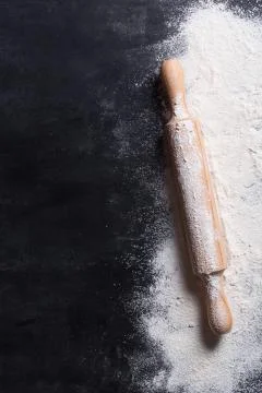 Baking background with copy space on black surface for your text. Top view, v Stock Photos