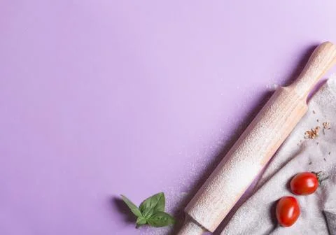 Baking background with copy space on purple surface for your text. Top view,  写真素材