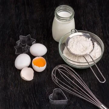 Baking background with eggshell Stock Photos
