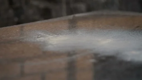 Baking background with flour on a metal table Stock Footage 93254497