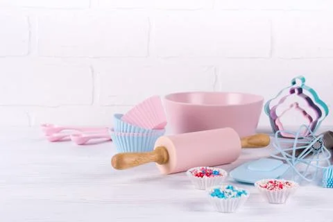 Baking background with kitchen tools Stock Photos